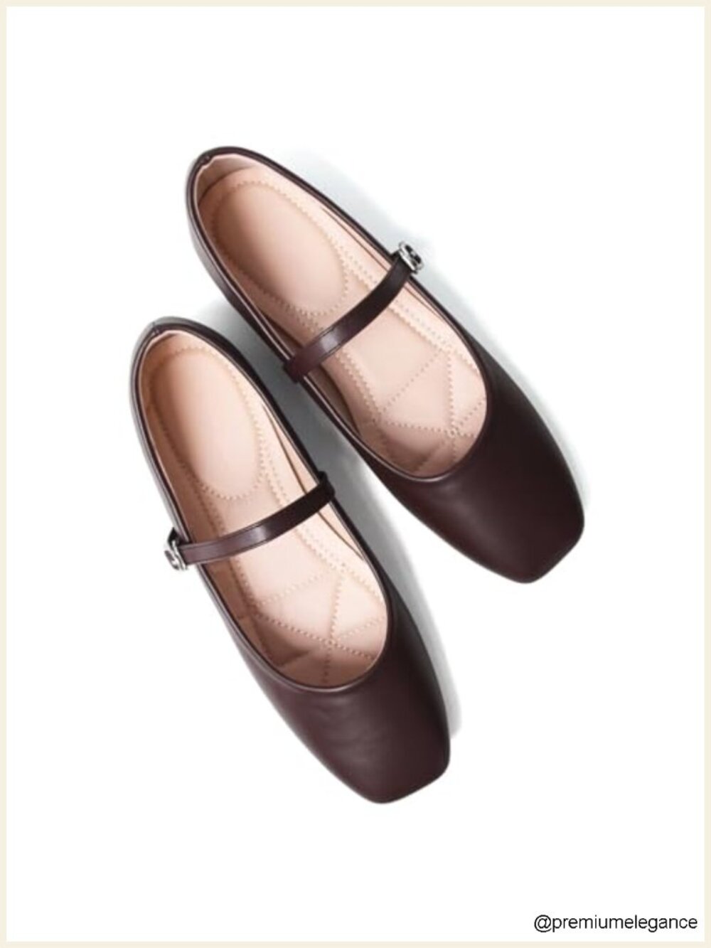 Women's Square Toe Mary Jane Ballet Flats with Adjustable Ankle Strap, Leather